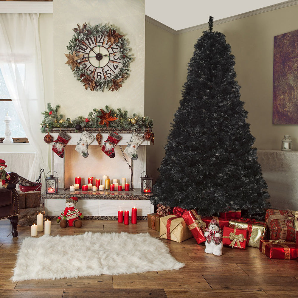7ft Artificial Christmas Tree Unlit Douglas Fir With Realistic Branches And 1346 Tips, Black Halloween Style