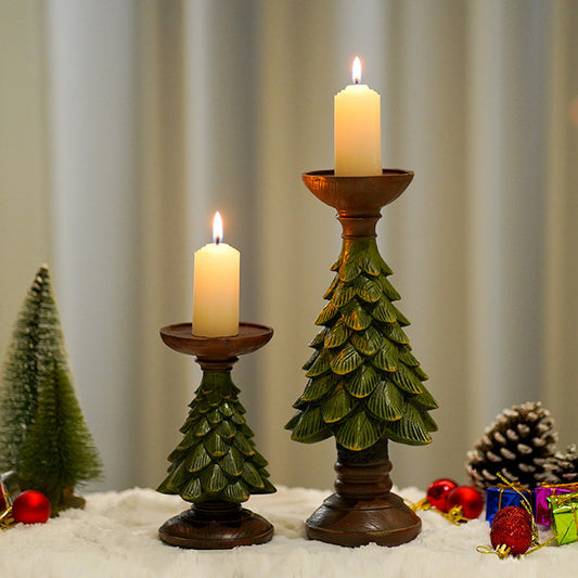 Resin Wooden Christmas Tree Candle Holder Base Figurine Christmas Decorations.