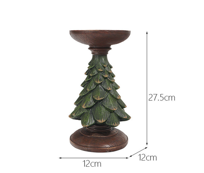 Resin Wooden Christmas Tree Candle Holder Base Figurine Christmas Decorations.