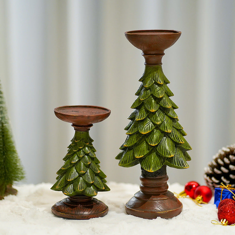 Resin Wooden Christmas Tree Candle Holder Base Figurine Christmas Decorations.