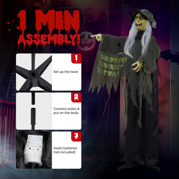 6ft Eye Red Light Vibration Witch Halloween Standing Decoration.