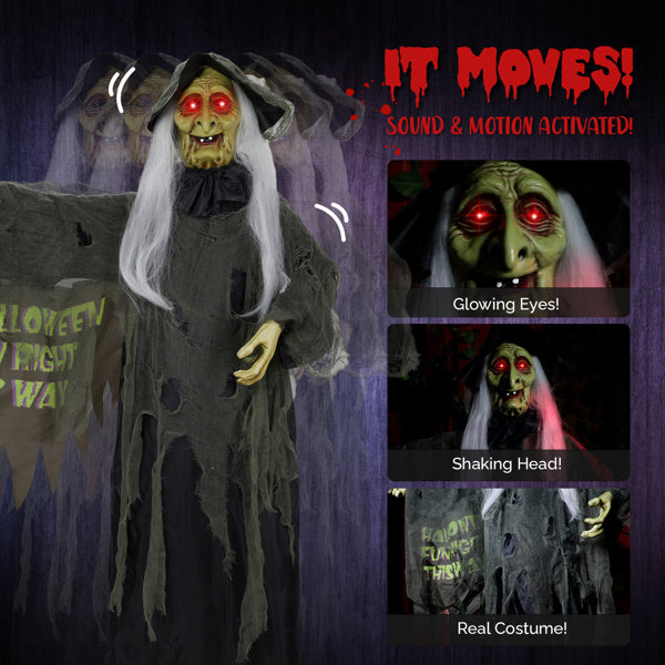 6ft Eye Red Light Vibration Witch Halloween Standing Decoration.
