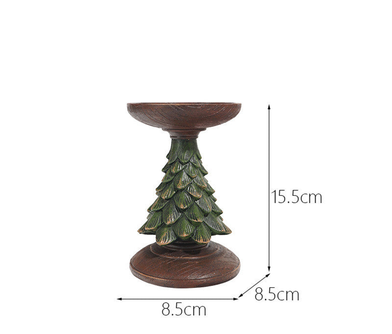 Resin Wooden Christmas Tree Candle Holder Base Figurine Christmas Decorations.