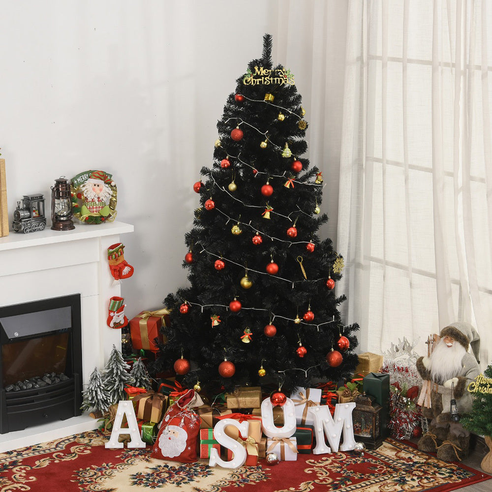 7ft Artificial Christmas Tree Unlit Douglas Fir With Realistic Branches And 1346 Tips, Black Halloween Style