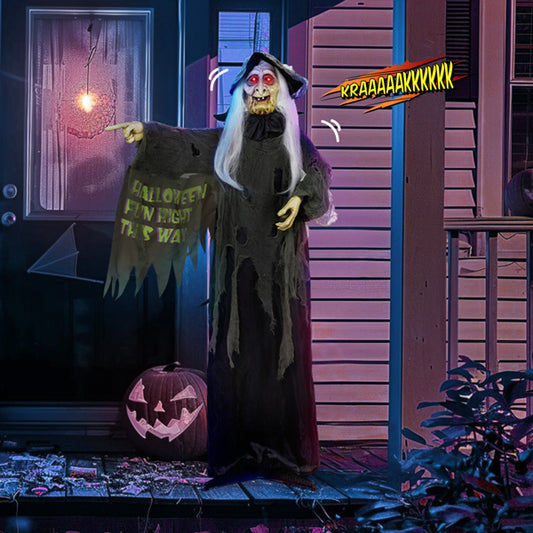 6ft Eye Red Light Vibration Witch Sound Voice Control, Standing Guiding Witch, Battery Model - Batteries Not Included, Halloween Standing Decoration