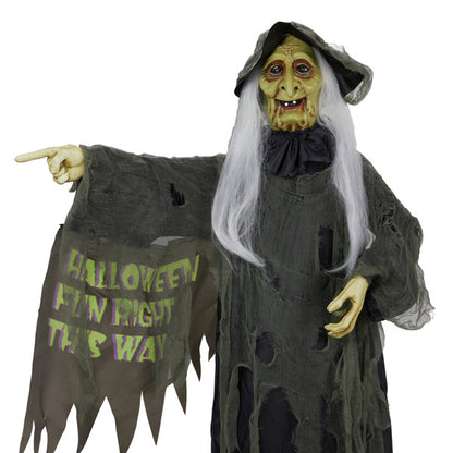 6ft Eye Red Light Vibration Witch Sound Voice Control, Standing Guiding Witch, Battery Model - Batteries Not Included, Halloween Standing Decoration